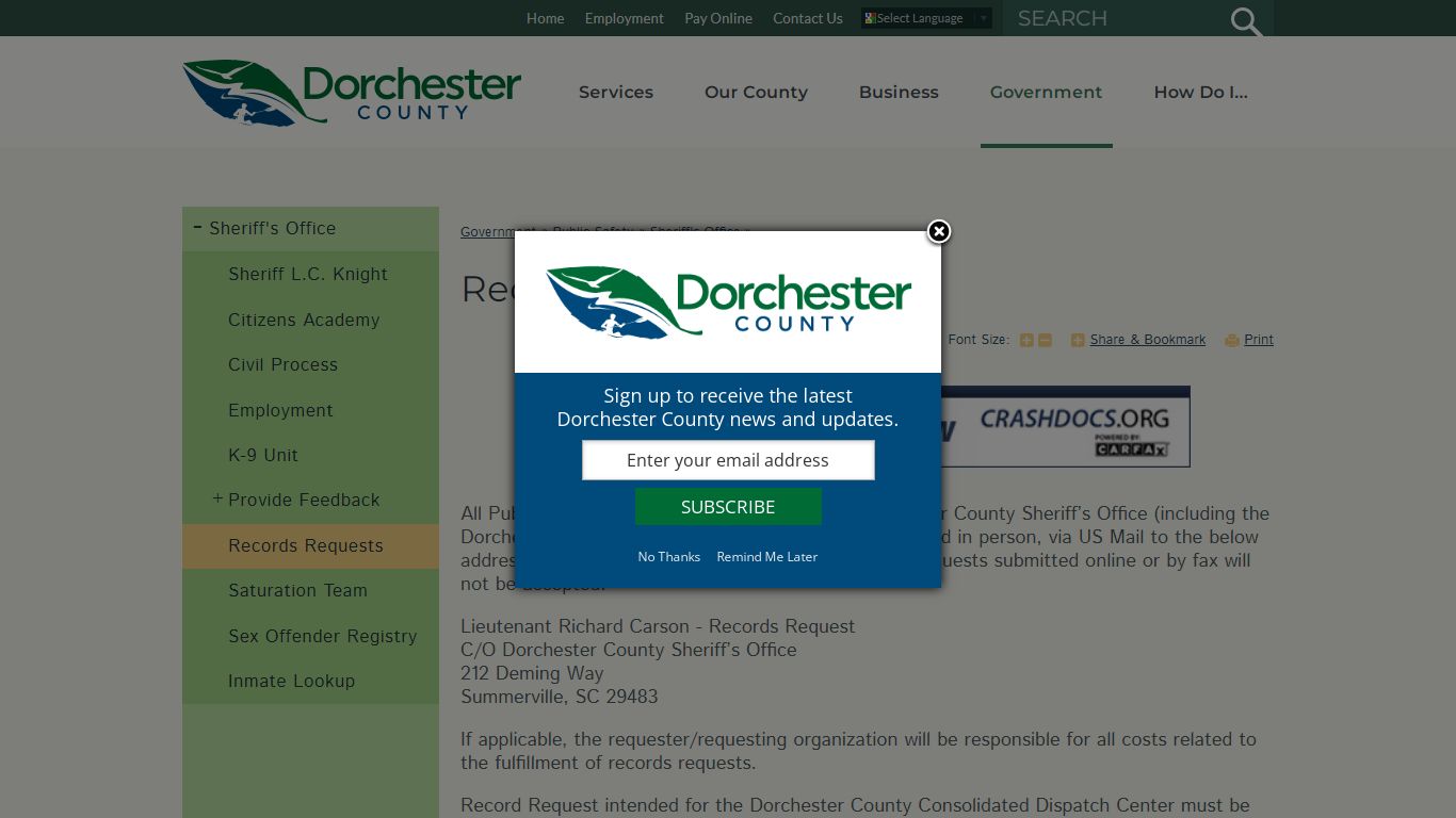 Records Requests | Dorchester County, SC website