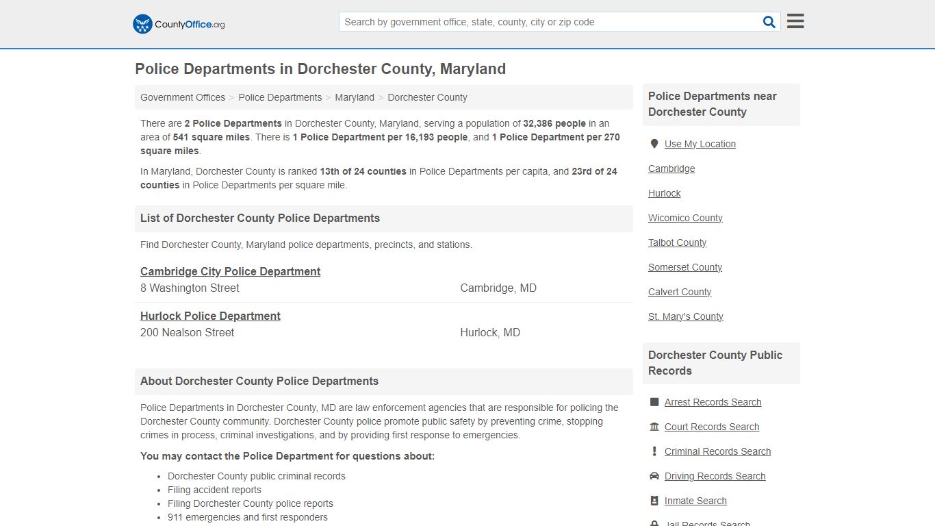 Dorchester County, MD (Arrest Records & Police Logs) - County Office