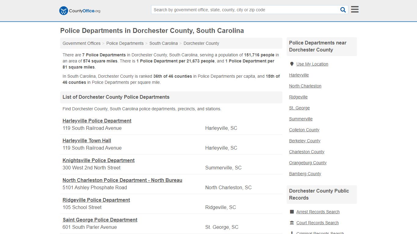 Dorchester County, SC (Arrest Records & Police Logs) - County Office